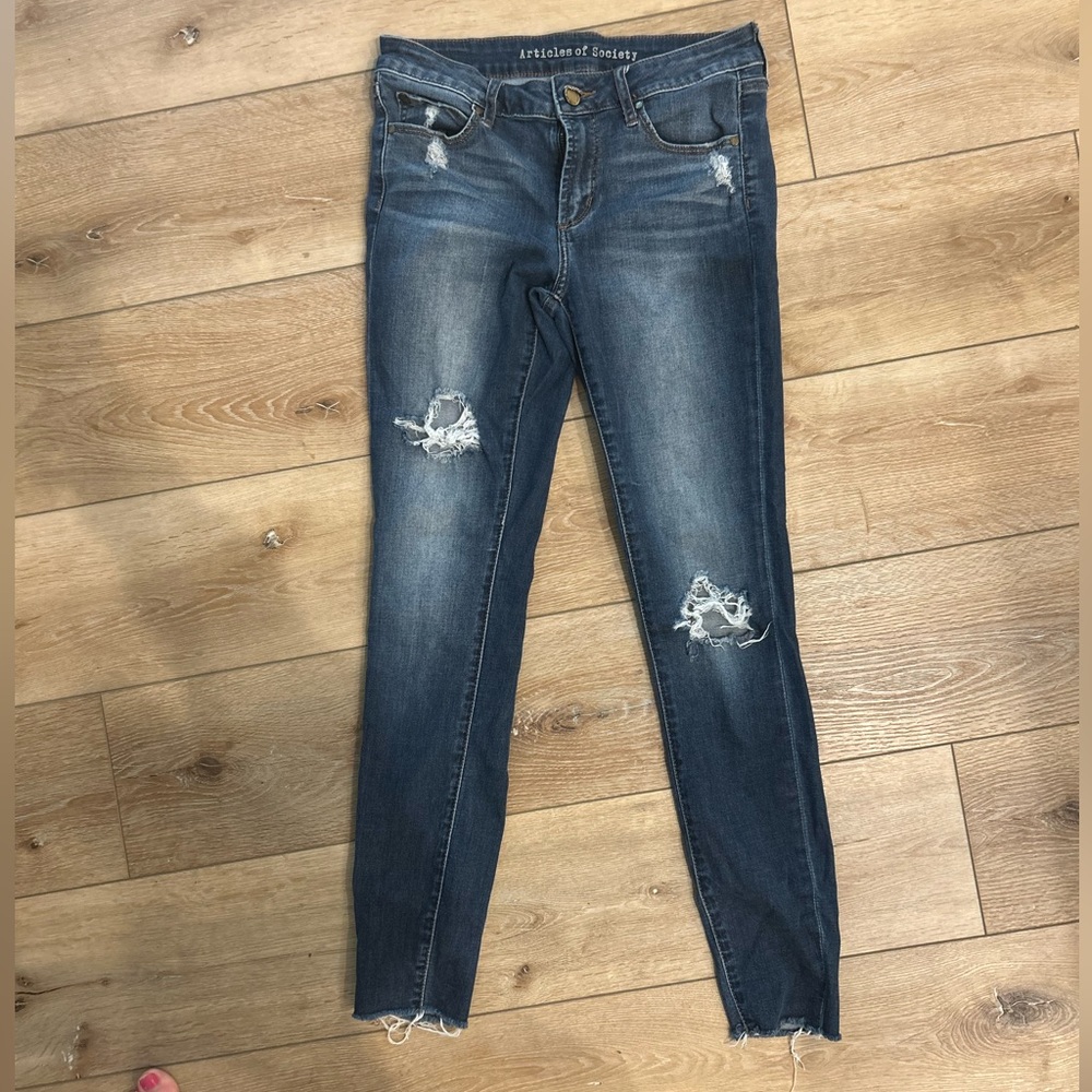 Articles of Society-Cropped skinny jeans distressed dark wash